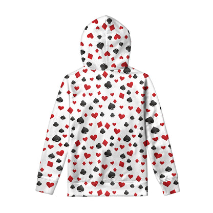Red And Black Playing Card Suits Print Pullover Hoodie