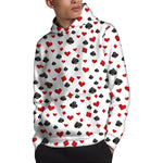 Red And Black Playing Card Suits Print Pullover Hoodie