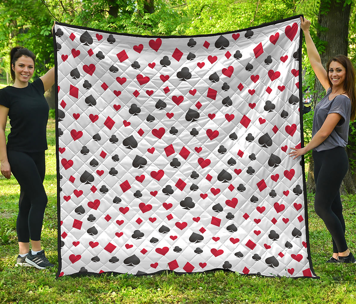 Red And Black Playing Card Suits Print Quilt