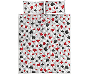 Red And Black Playing Card Suits Print Quilt Bed Set