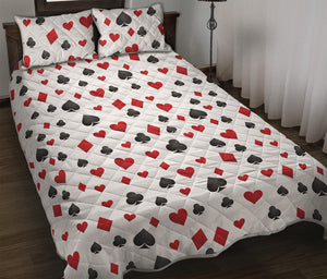 Red And Black Playing Card Suits Print Quilt Bed Set