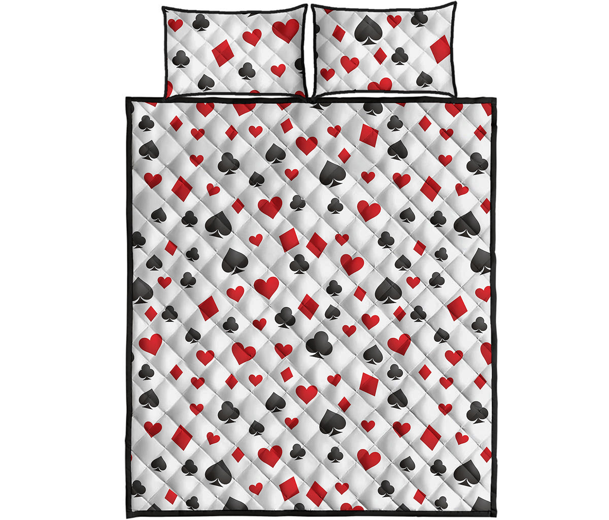 Red And Black Playing Card Suits Print Quilt Bed Set