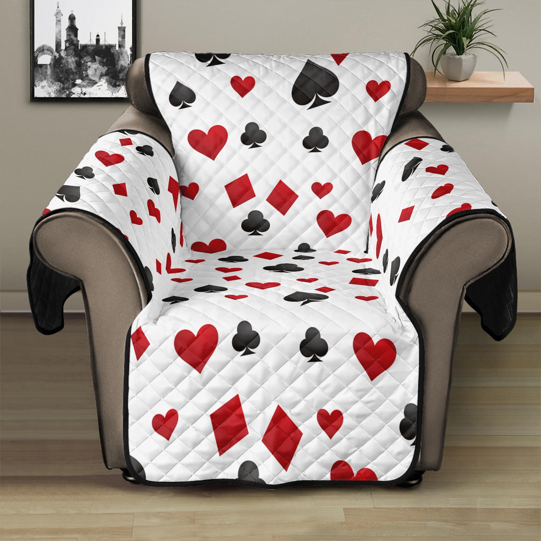 Red And Black Playing Card Suits Print Recliner Protector