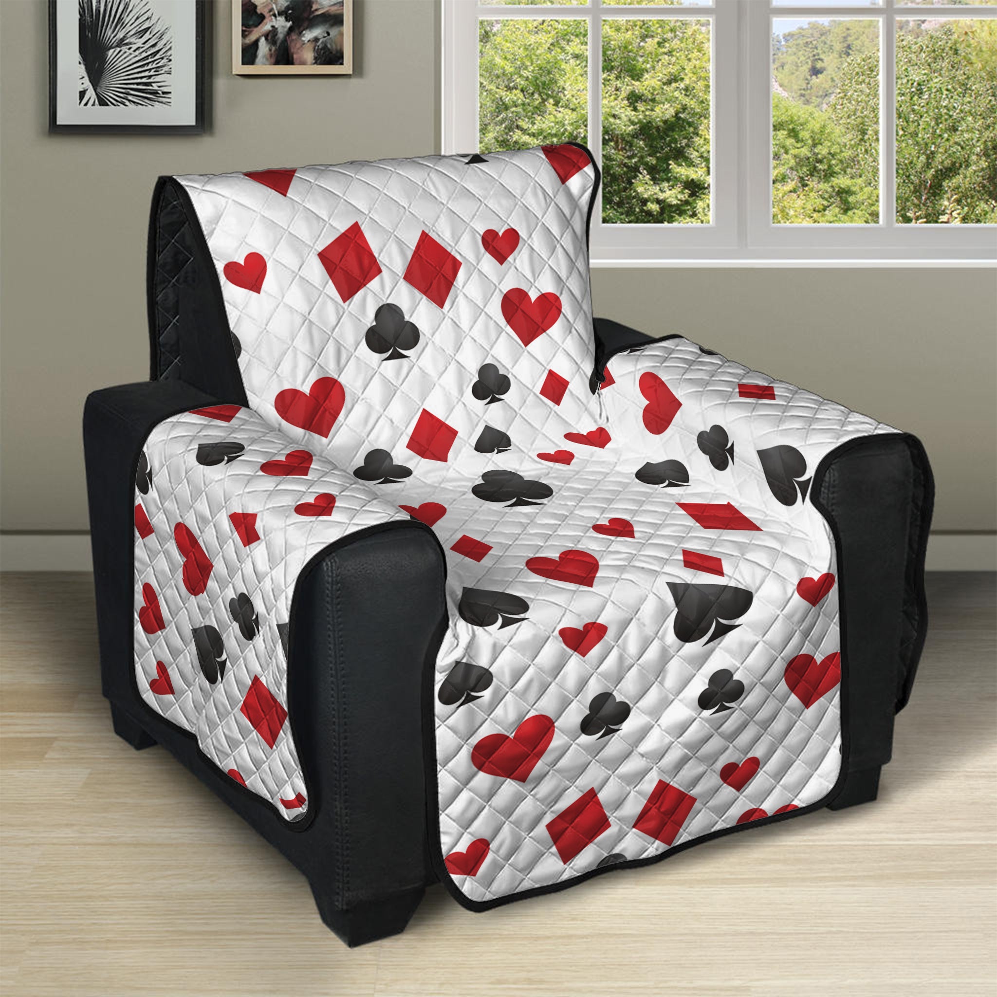 Red And Black Playing Card Suits Print Recliner Protector