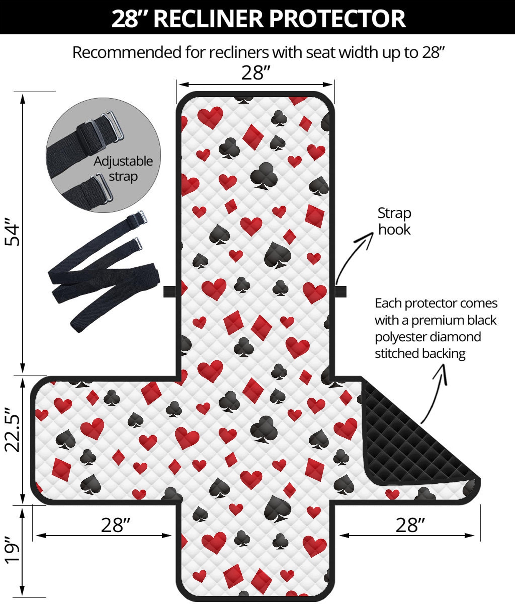 Red And Black Playing Card Suits Print Recliner Protector