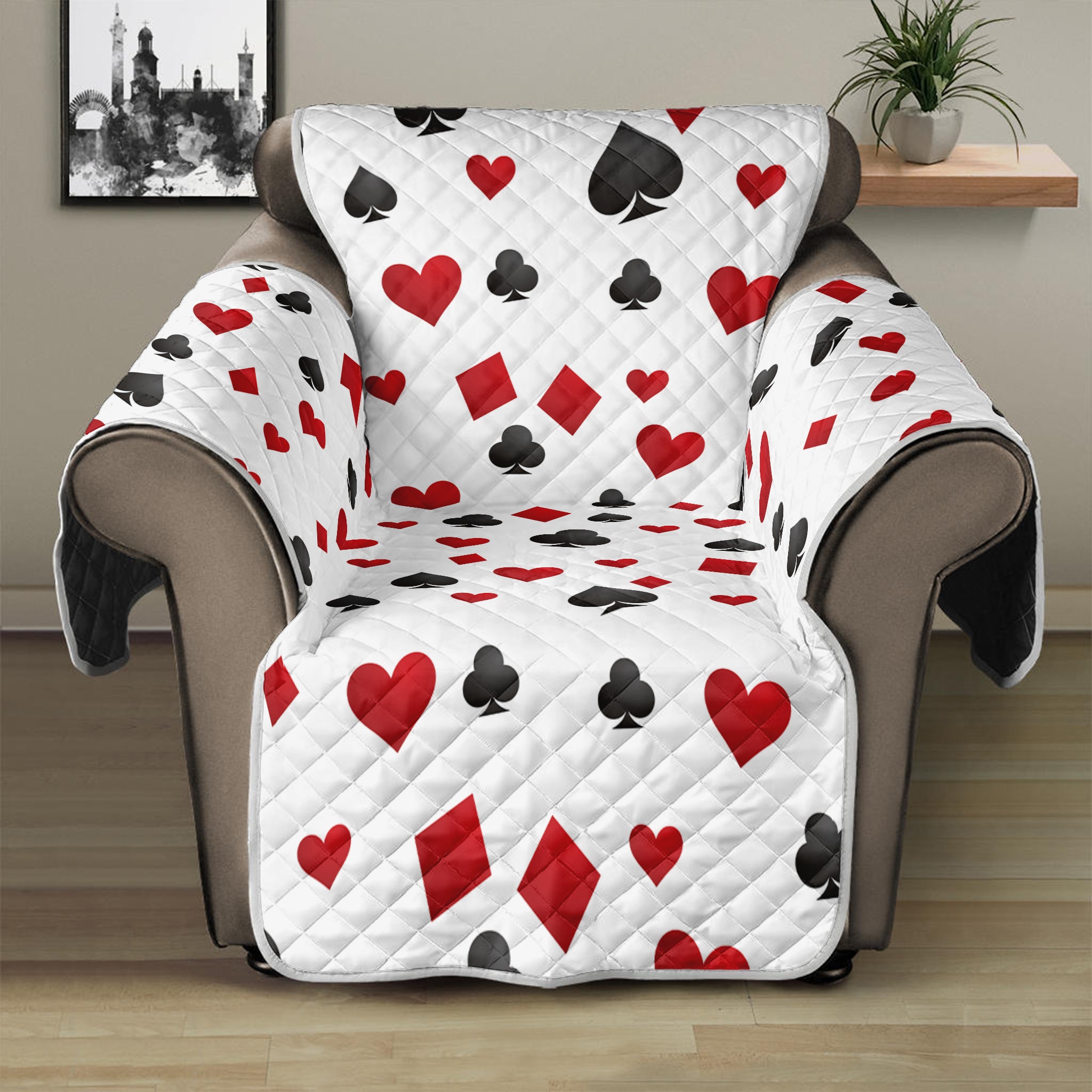 Red And Black Playing Card Suits Print Recliner Protector