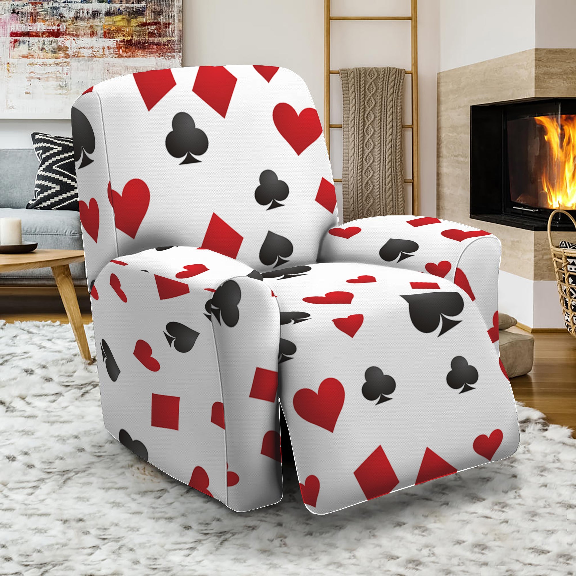 Red And Black Playing Card Suits Print Recliner Slipcover