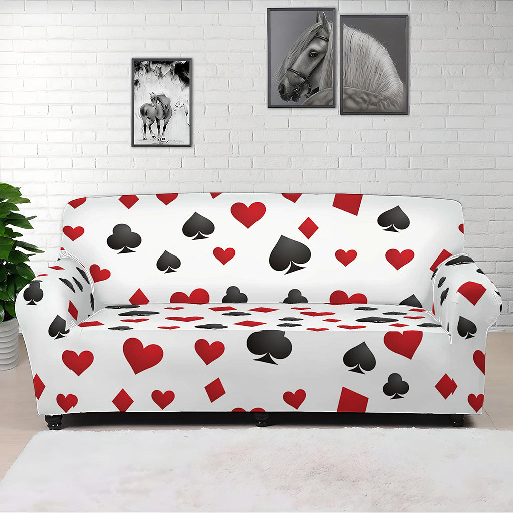 Red And Black Playing Card Suits Print Sofa Cover