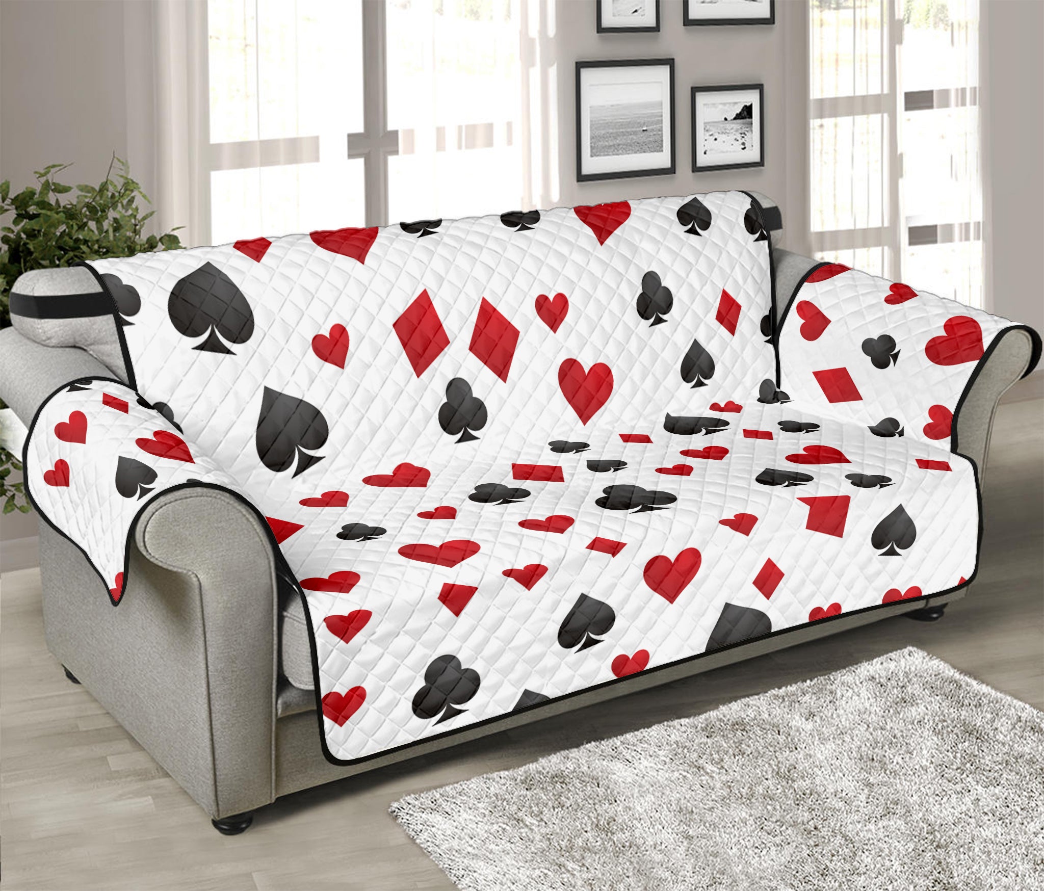 Red And Black Playing Card Suits Print Sofa Protector