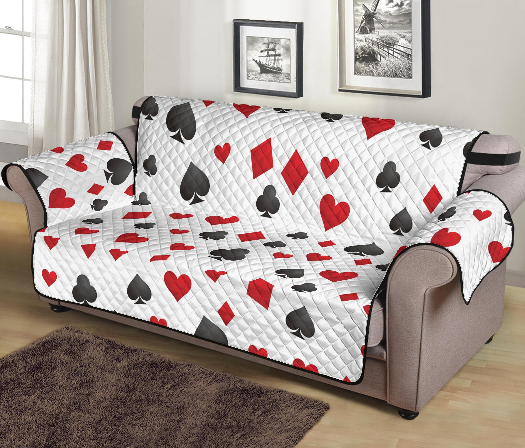 Red And Black Playing Card Suits Print Sofa Protector