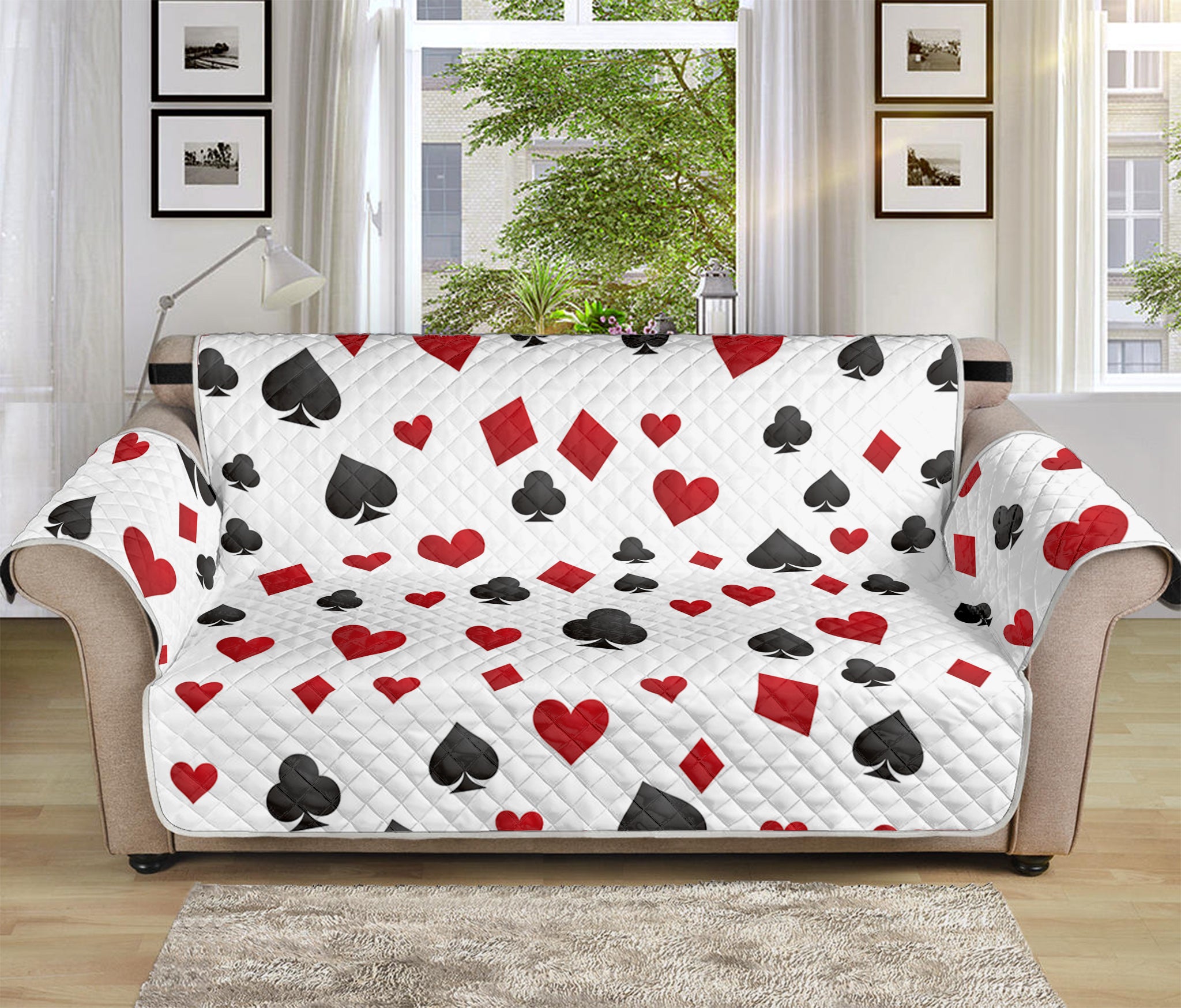 Red And Black Playing Card Suits Print Sofa Protector