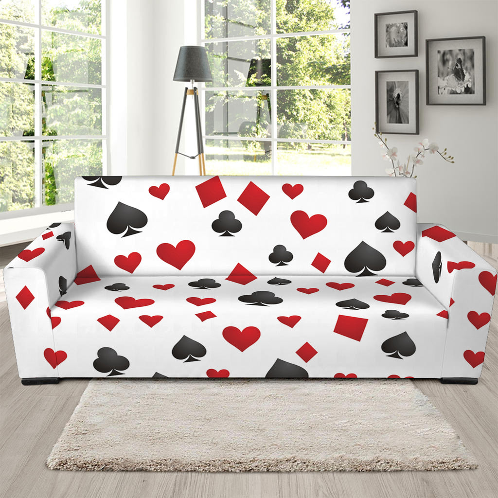 Red And Black Playing Card Suits Print Sofa Slipcover