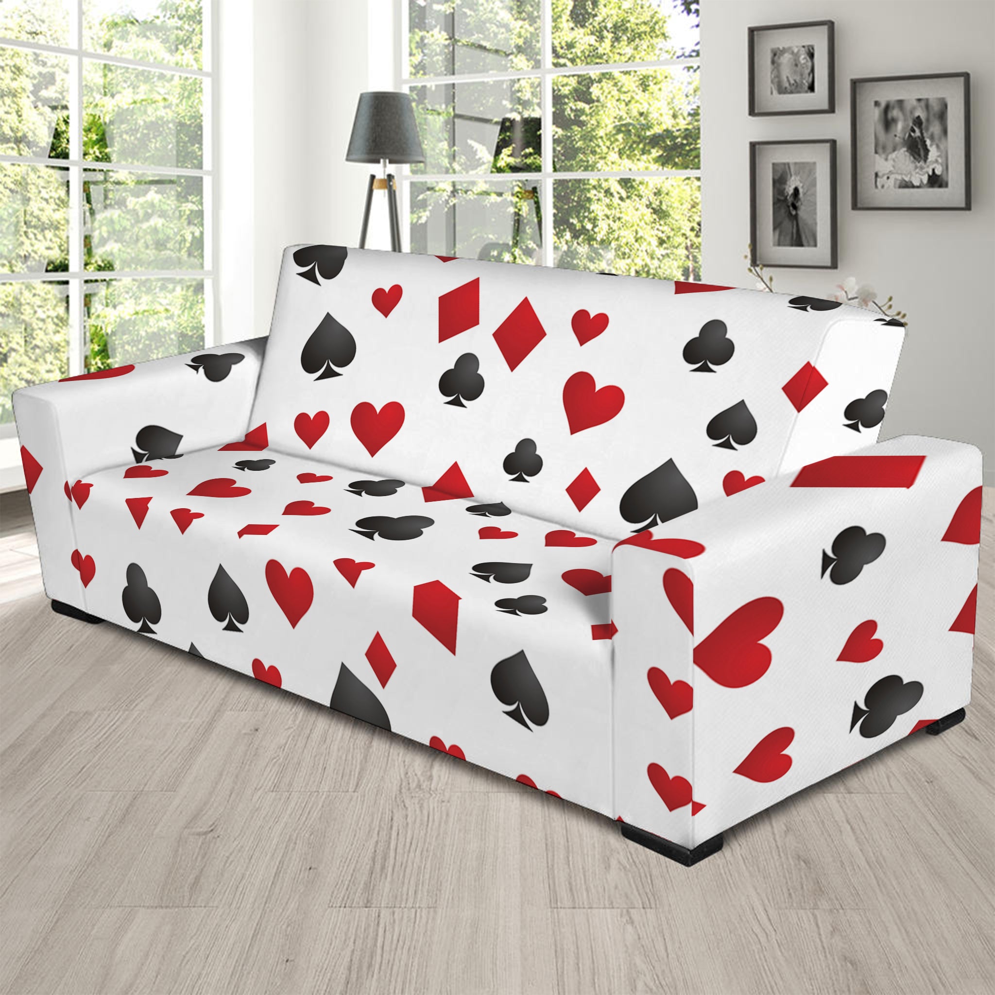 Red And Black Playing Card Suits Print Sofa Slipcover