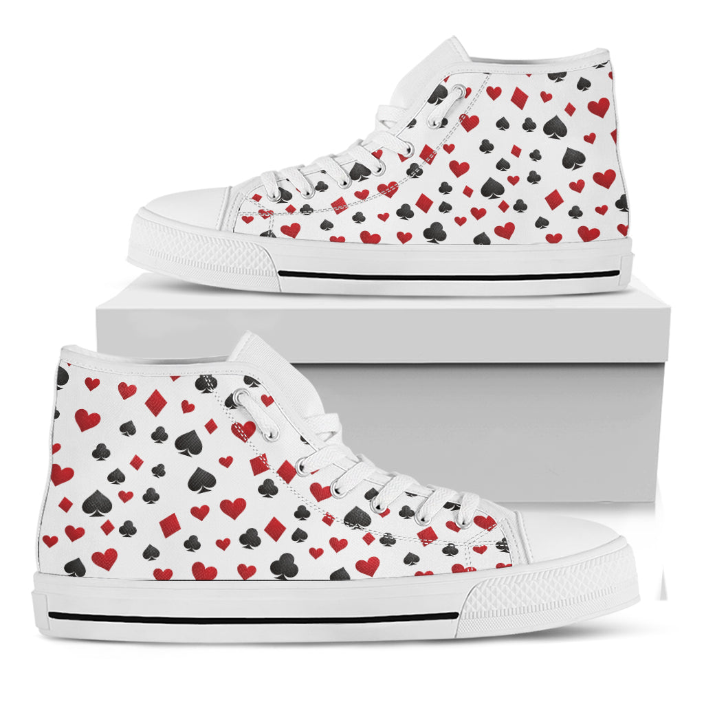 Red And Black Playing Card Suits Print White High Top Shoes