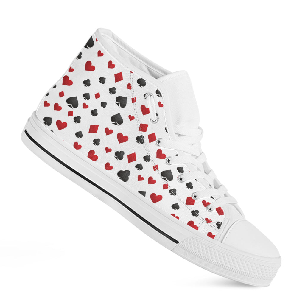 Red And Black Playing Card Suits Print White High Top Shoes