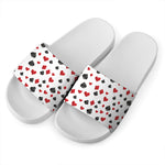 Red And Black Playing Card Suits Print White Slide Sandals