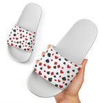 Red And Black Playing Card Suits Print White Slide Sandals