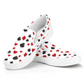 Red And Black Playing Card Suits Print White Slip On Sneakers