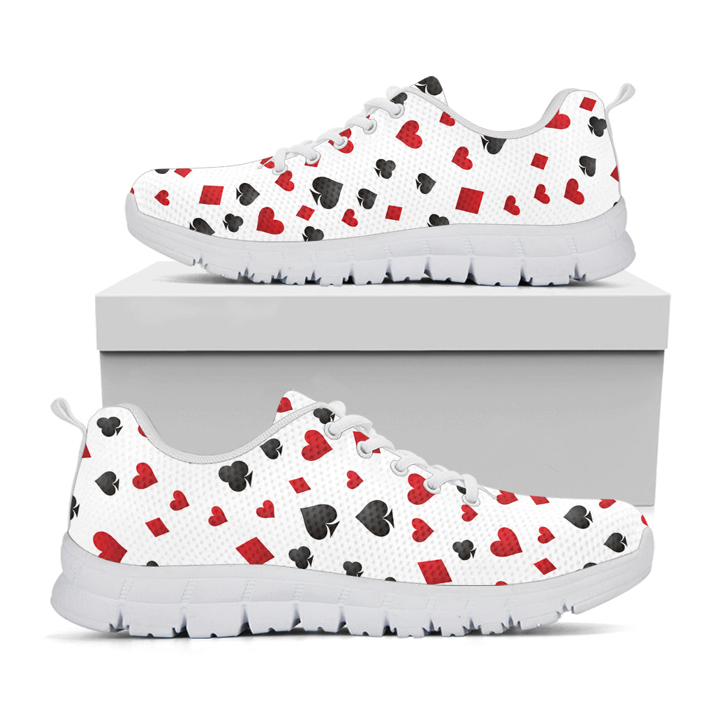 Red And Black Playing Card Suits Print White Sneakers