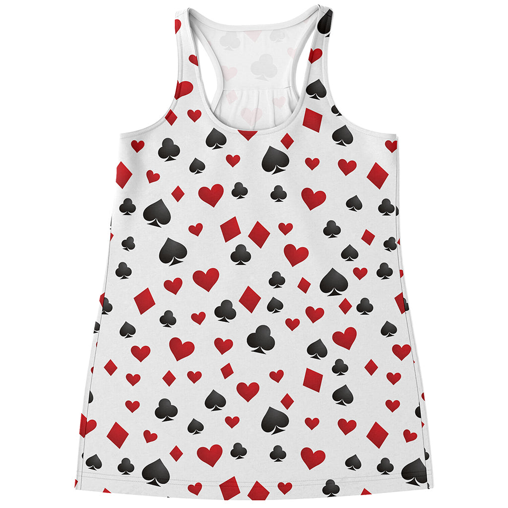 Red And Black Playing Card Suits Print Women's Racerback Tank Top