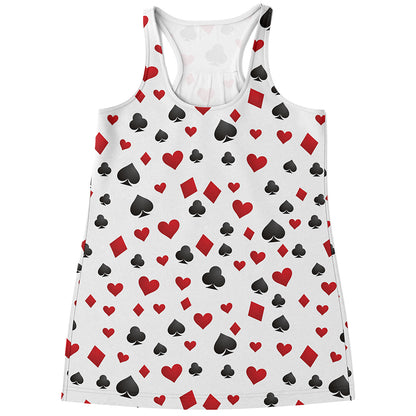 Red And Black Playing Card Suits Print Women's Racerback Tank Top