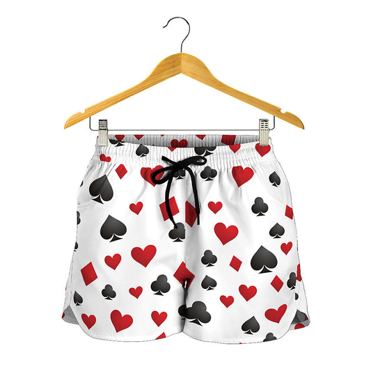 Red And Black Playing Card Suits Print Women's Shorts