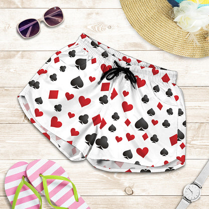 Red And Black Playing Card Suits Print Women's Shorts