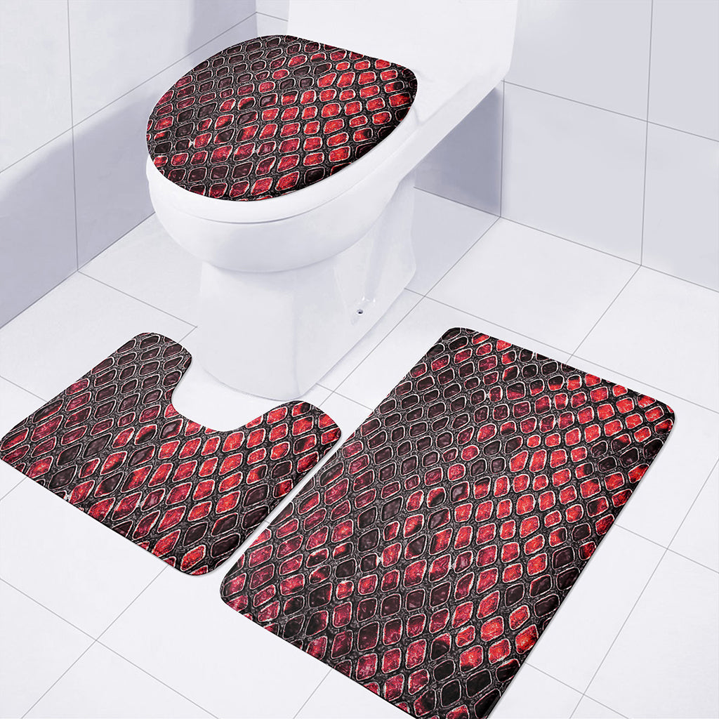 Red And Black Snakeskin Print 3 Piece Bath Mat Set