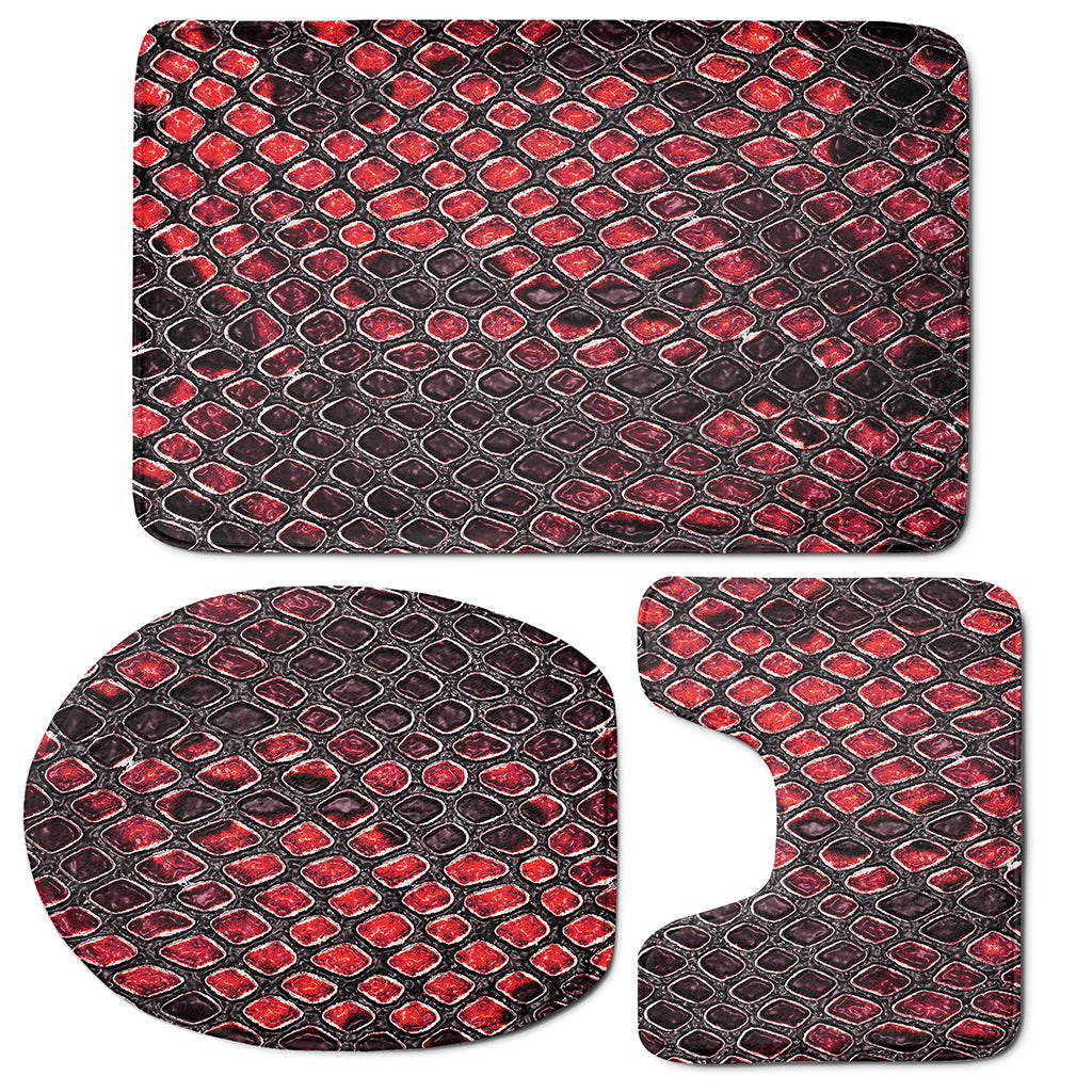 Red And Black Snakeskin Print 3 Piece Bath Mat Set