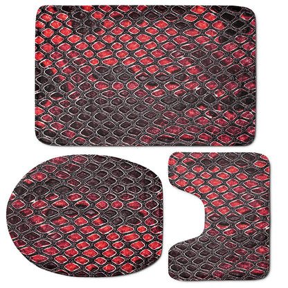 Red And Black Snakeskin Print 3 Piece Bath Mat Set