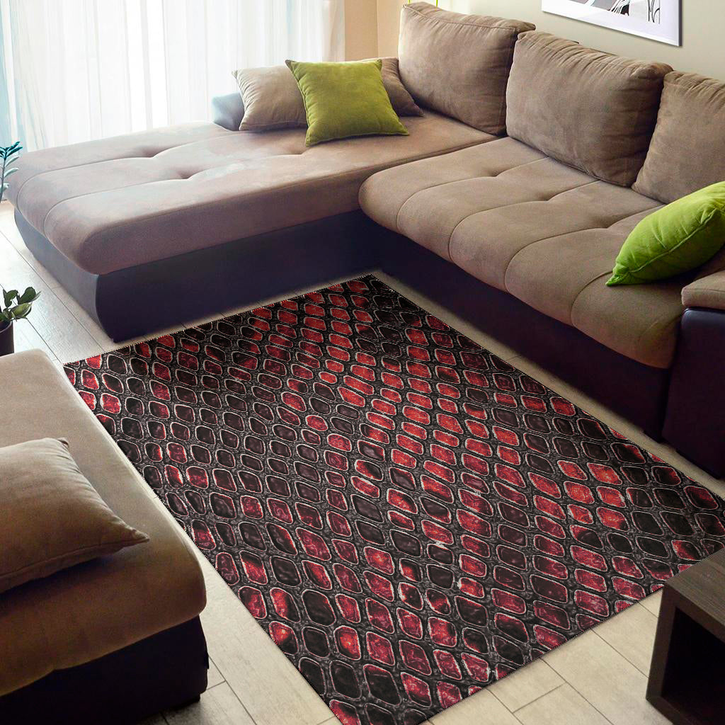Red And Black Snakeskin Print Area Rug
