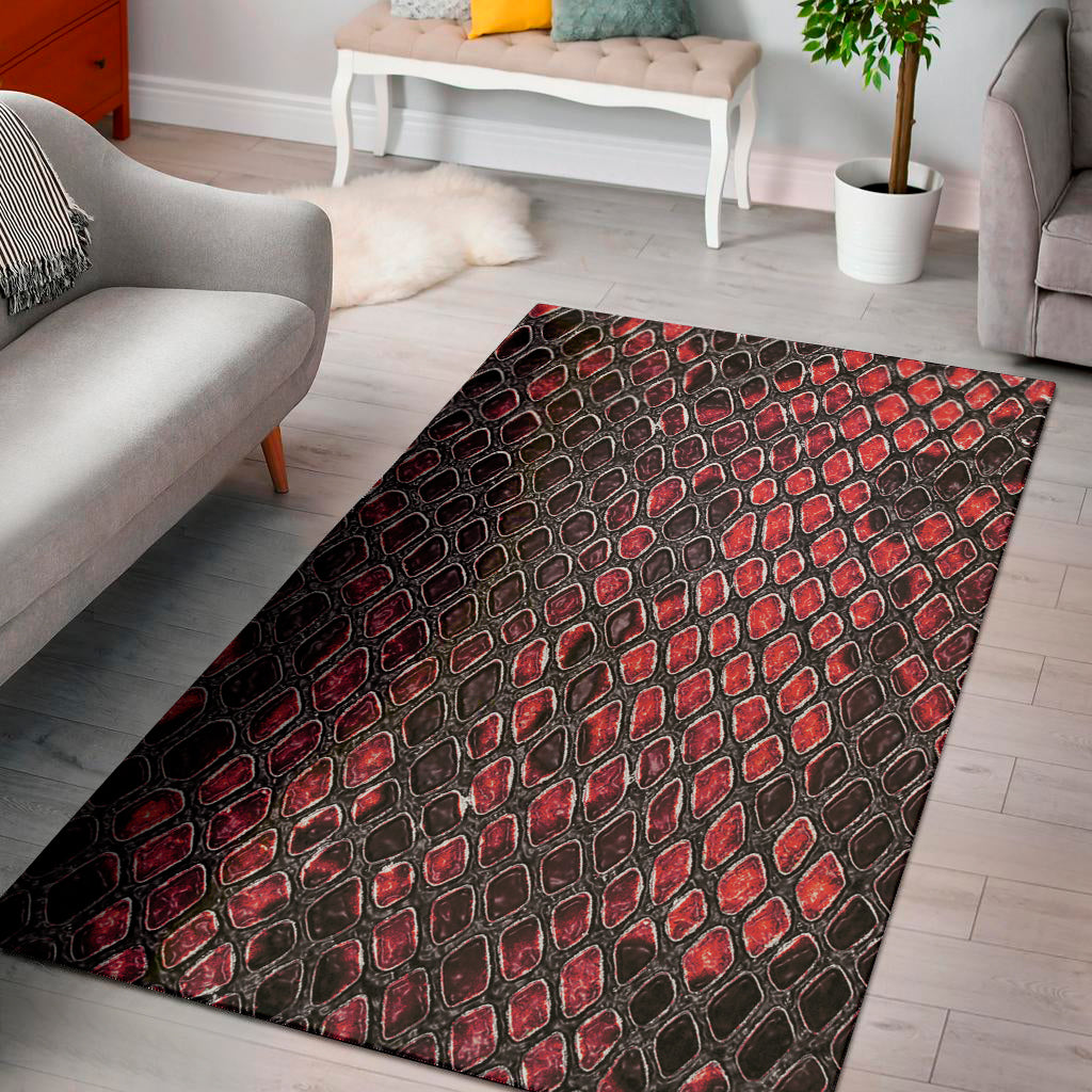 Red And Black Snakeskin Print Area Rug