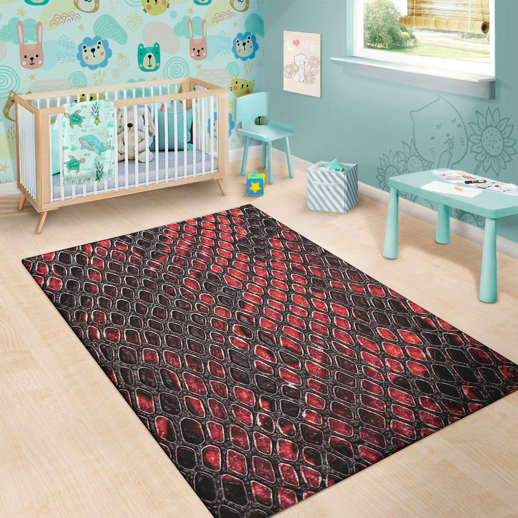 Red And Black Snakeskin Print Area Rug