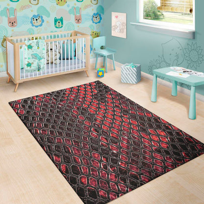 Red And Black Snakeskin Print Area Rug