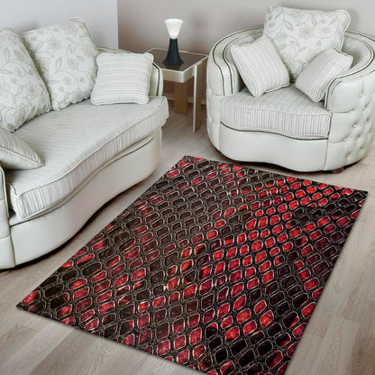 Red And Black Snakeskin Print Area Rug