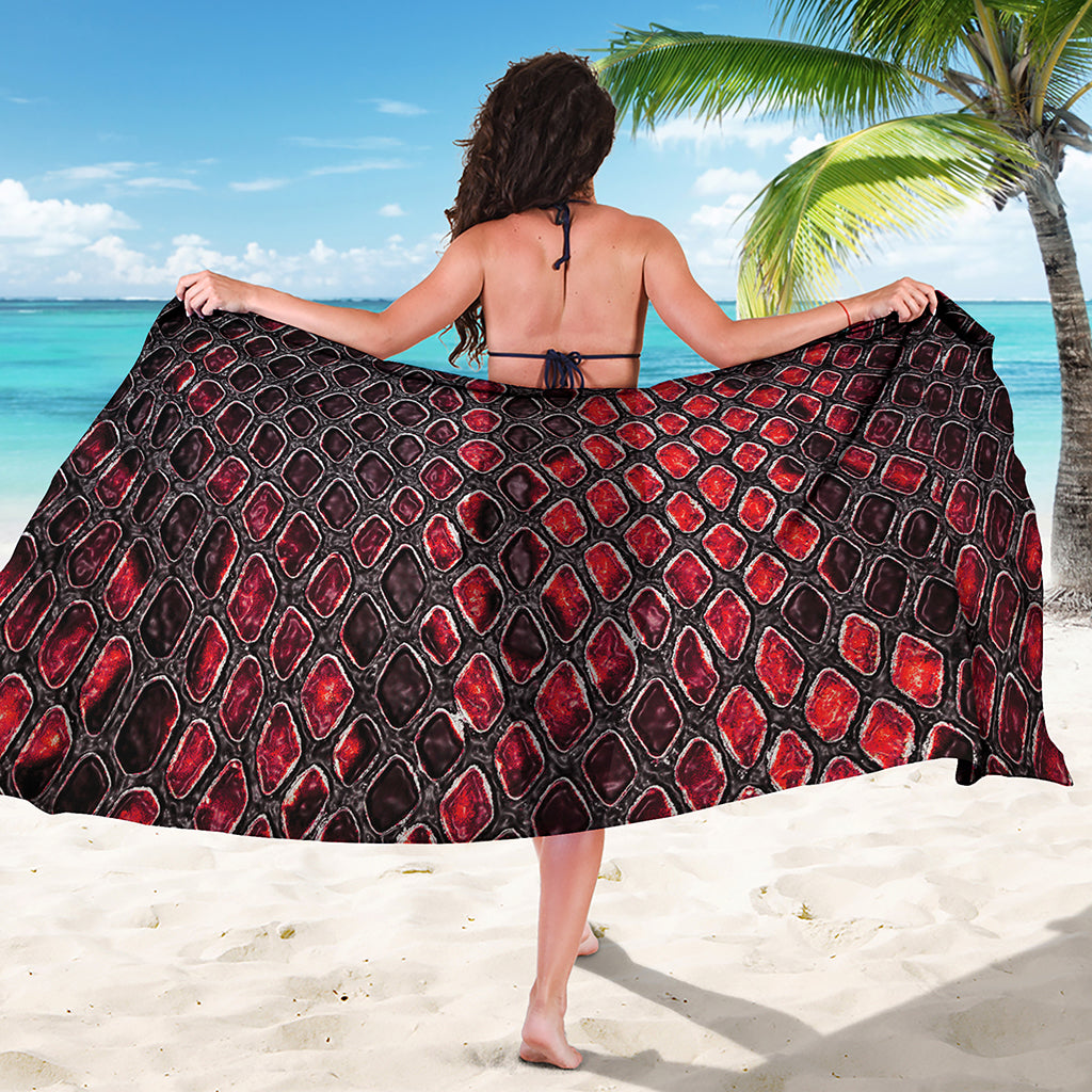 Red And Black Snakeskin Print Beach Sarong Wrap