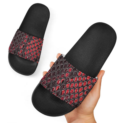 Red And Black Snakeskin Print Black Slide Sandals