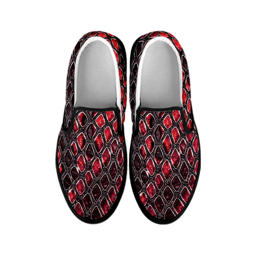 Red And Black Snakeskin Print Black Slip On Shoes
