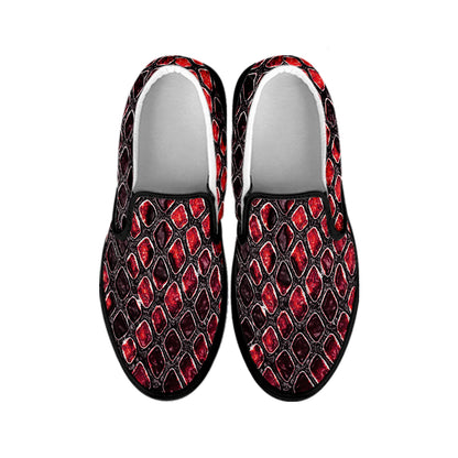 Red And Black Snakeskin Print Black Slip On Shoes