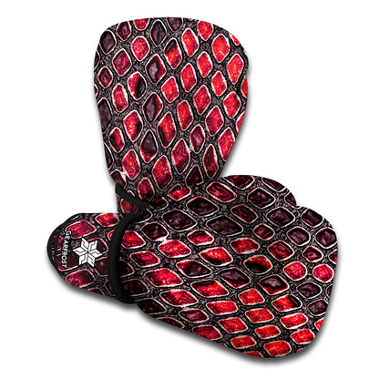 Red And Black Snakeskin Print Boxing Gloves
