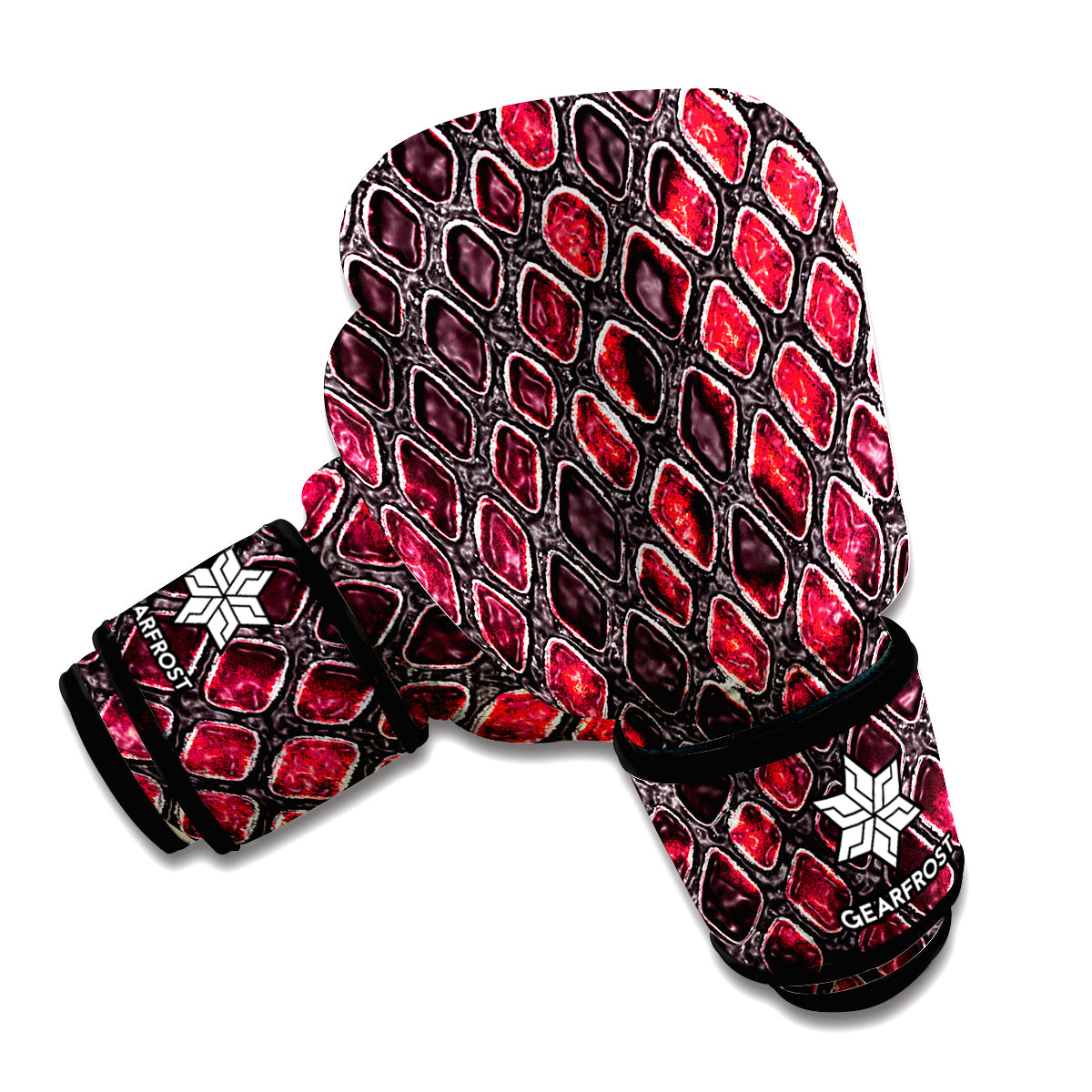 Red And Black Snakeskin Print Boxing Gloves