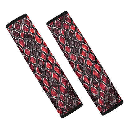 Red And Black Snakeskin Print Car Seat Belt Covers