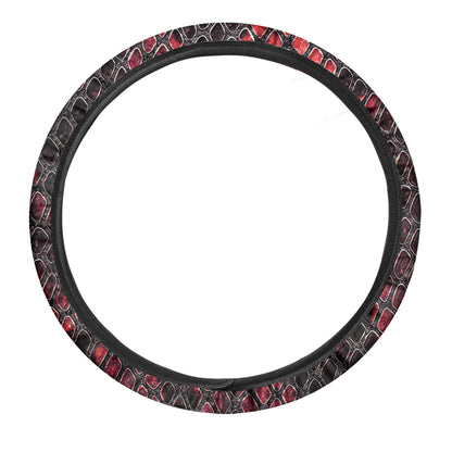 Red And Black Snakeskin Print Car Steering Wheel Cover