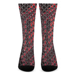Red And Black Snakeskin Print Crew Socks