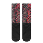 Red And Black Snakeskin Print Crew Socks