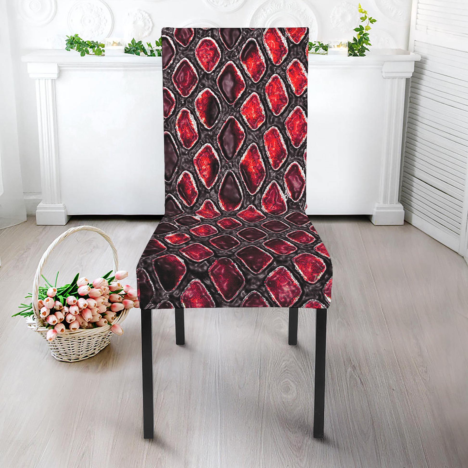 Red And Black Snakeskin Print Dining Chair Slipcover