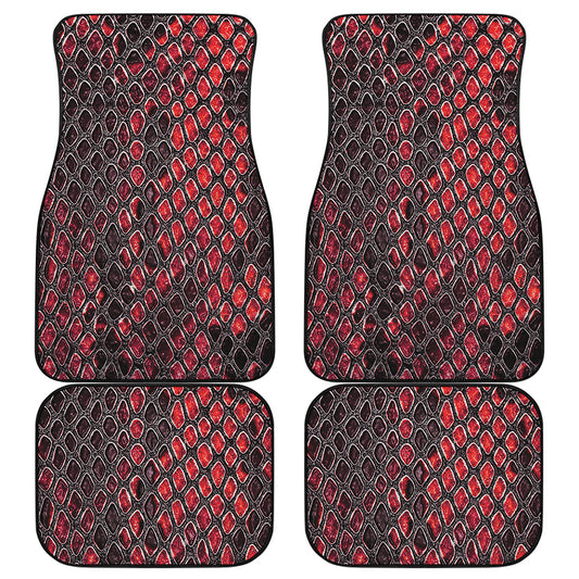 Red And Black Snakeskin Print Front and Back Car Floor Mats