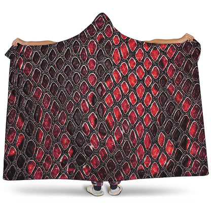 Red And Black Snakeskin Print Hooded Blanket