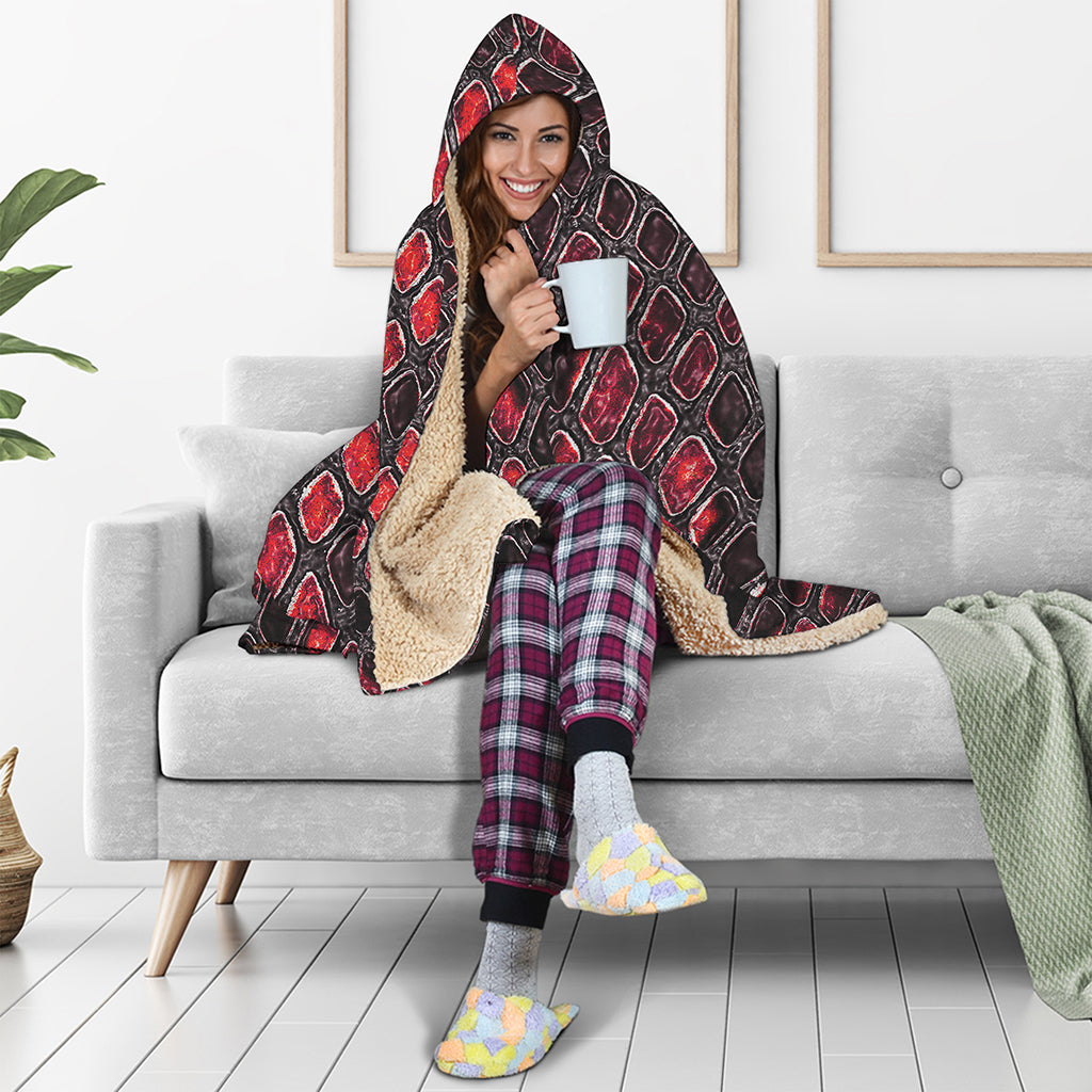 Red And Black Snakeskin Print Hooded Blanket