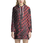 Red And Black Snakeskin Print Hoodie Dress